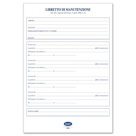Registro Libretto della manutenzione di impianti/macchinari/apparecchiature - 4 pagine - 29,7x21 cm